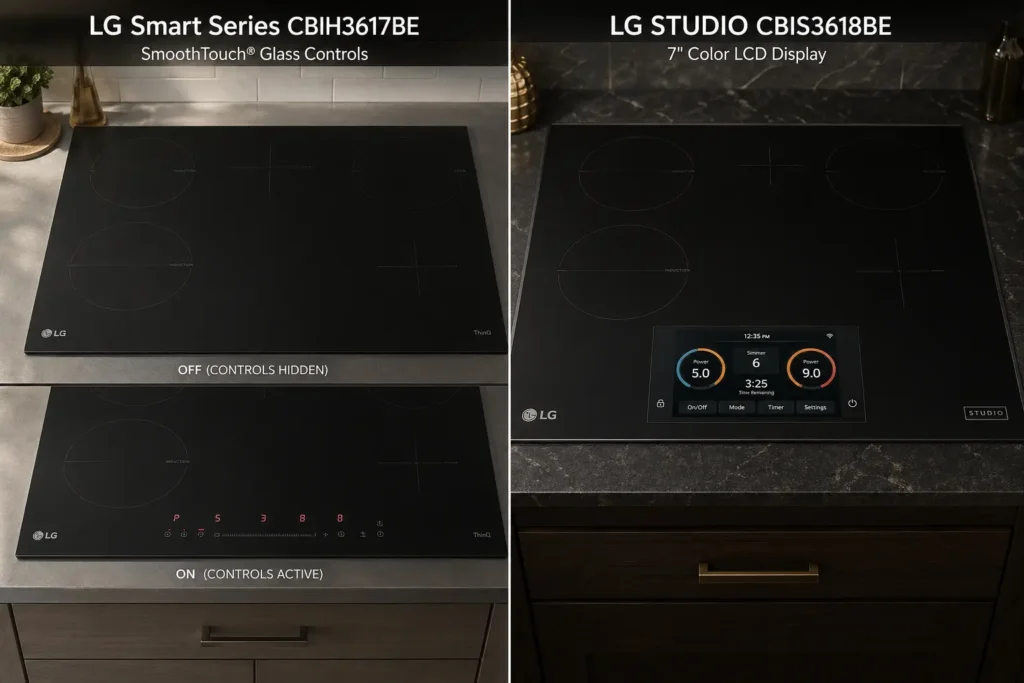 LG Smart Series induction cooktop SmoothTouch controls versus LG STUDIO LCD display comparison